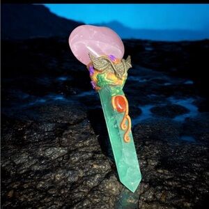 Crystal Wand with Natural Crystals - Rose Quartz, Fluorite, and Carnelian